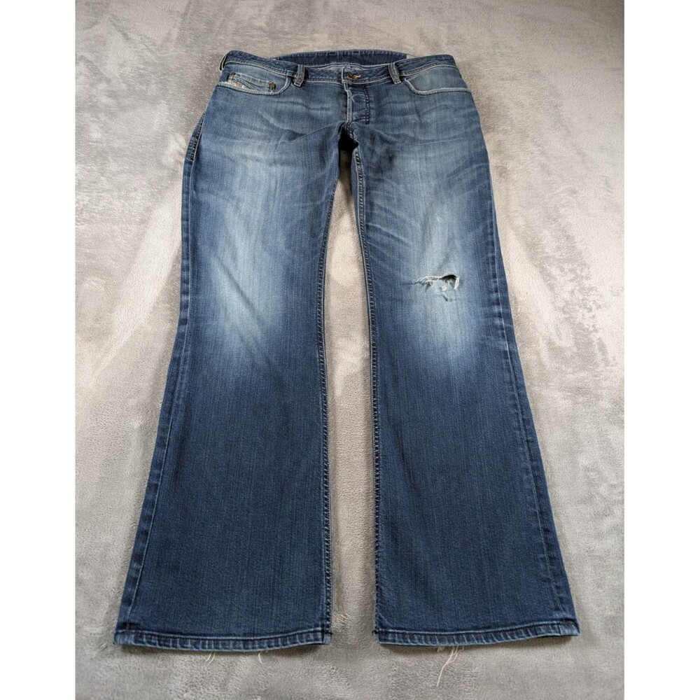 Diesel Zathan Bootcut Jeans Men’s 34x32 Blue Denim Distressed Ripped - Picture 2 of 14